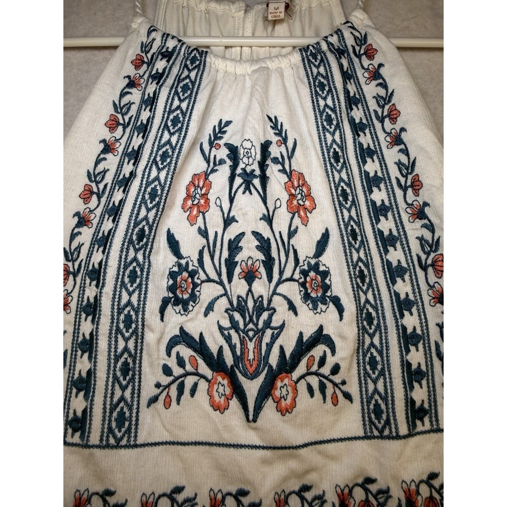 Skies Are Blue Embroidered Boho Peasant Dress Medium Floral Cream Tank - Picture 2 of 10